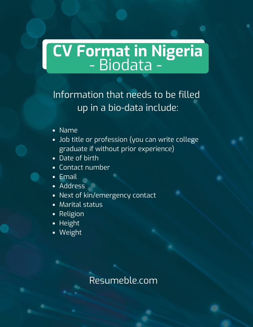 CV format in Nigeria - biodata