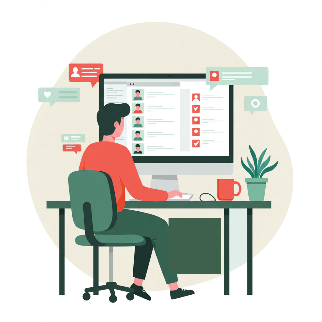 professional sitting at the table looking for jobs in a calm and stress-free environment, by Resumeble