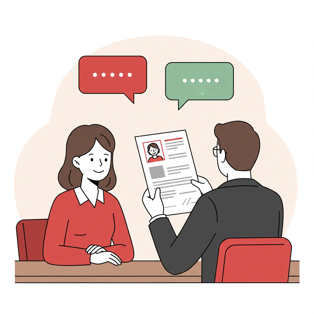 Smiling interviewee answering questions about themselves - Resumeble