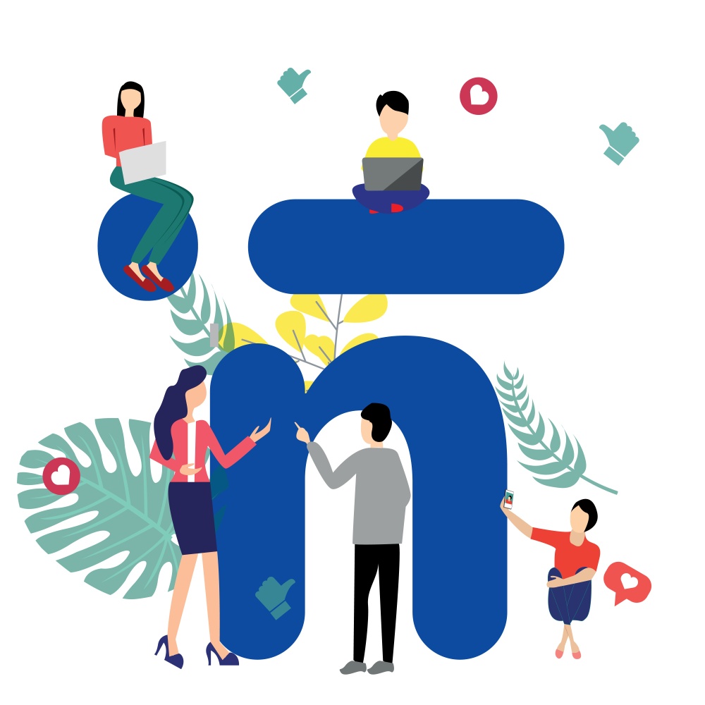 Illustration of happy workers mixed with LinkedIn logo to represent fun and usefulness of networking via LinkedIn, by Resumeble