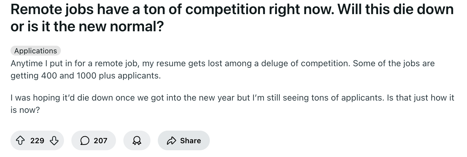 reddit user complaint about tough competition when it comes to remote jobs - Resumeble