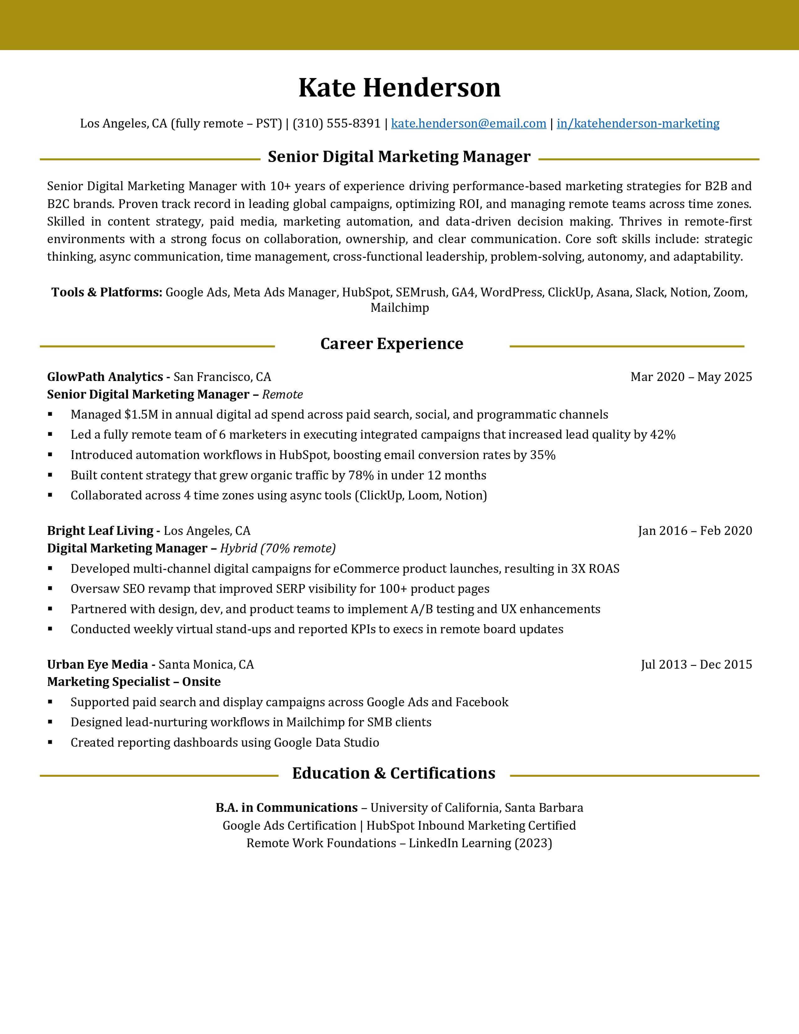 the best work from home resume sample with downloadable template from Resumeble