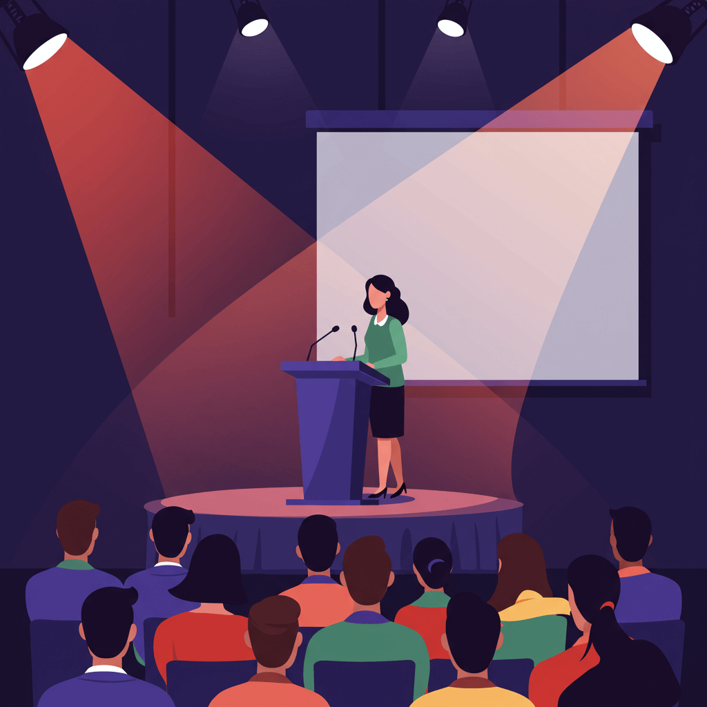 C-suite executive speaking at a conference - Resumeble