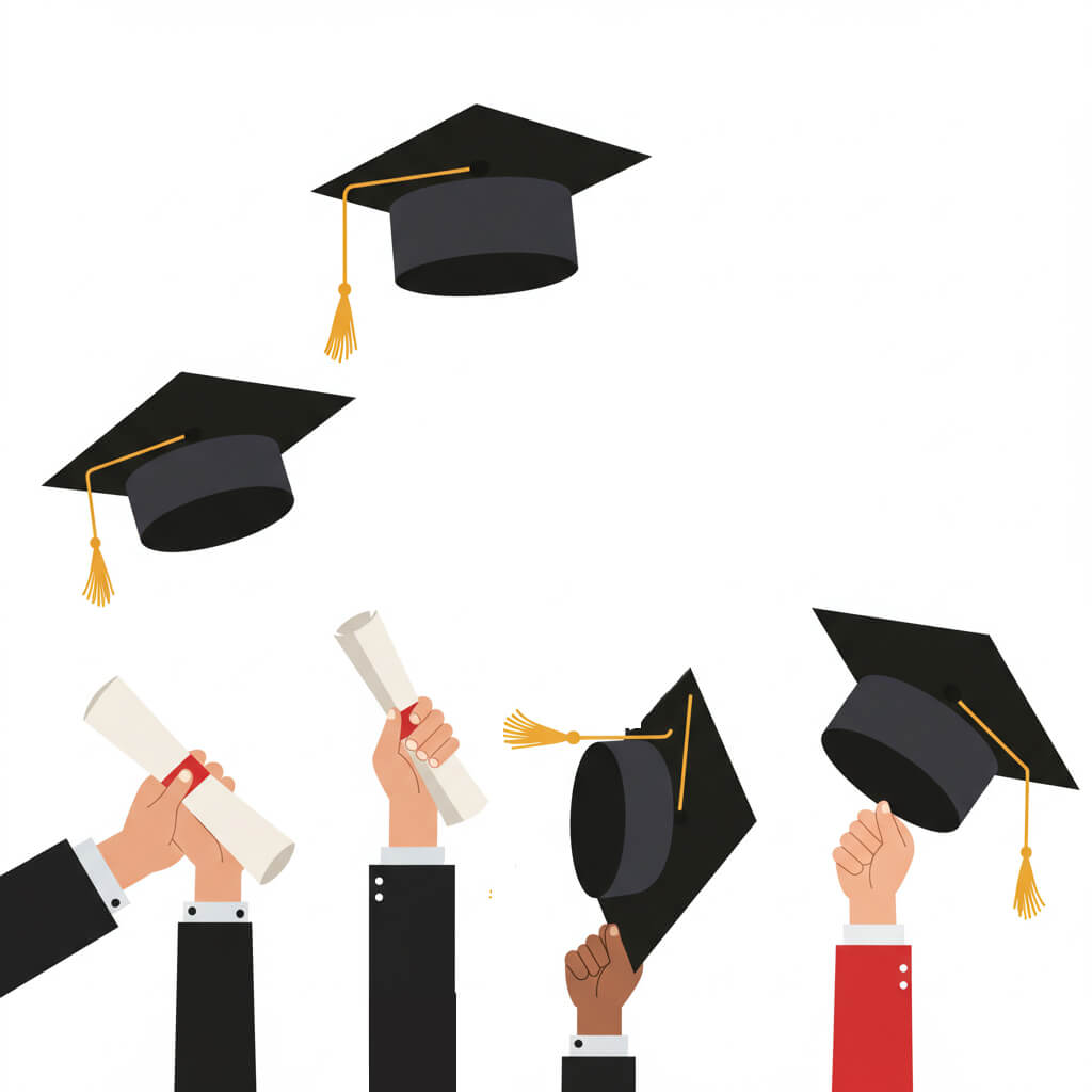 Graduation caps thrown in the air as an act of celebrating the degree - Resumeble