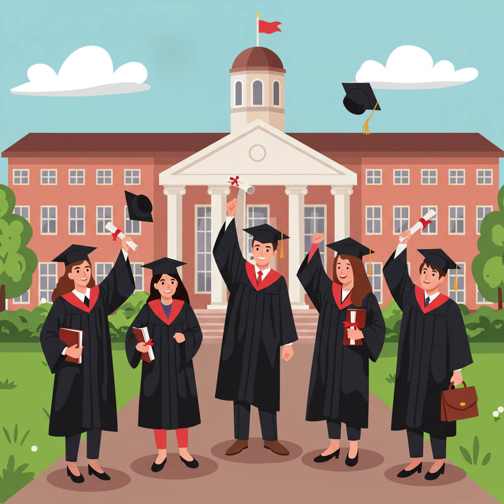 Happy graduates in front of their alma mater signifying that classical degree still matters - Resumeble