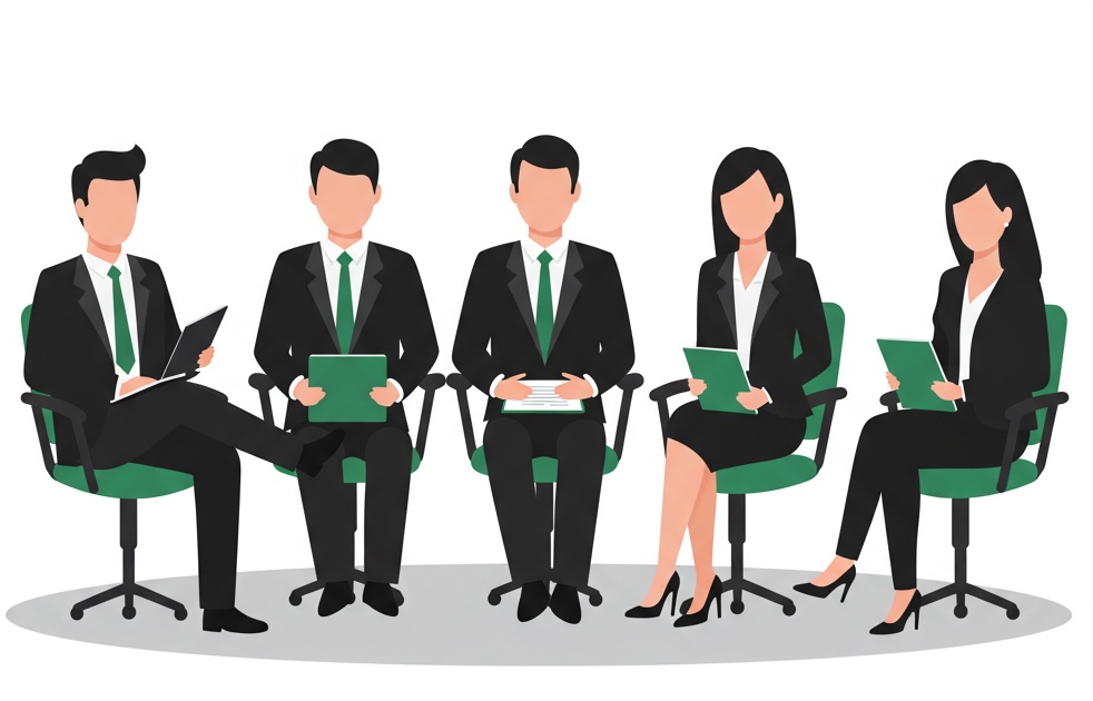 similar looking employees sitting in one line symbolizing sameness and old style approach to job search - Resumeble