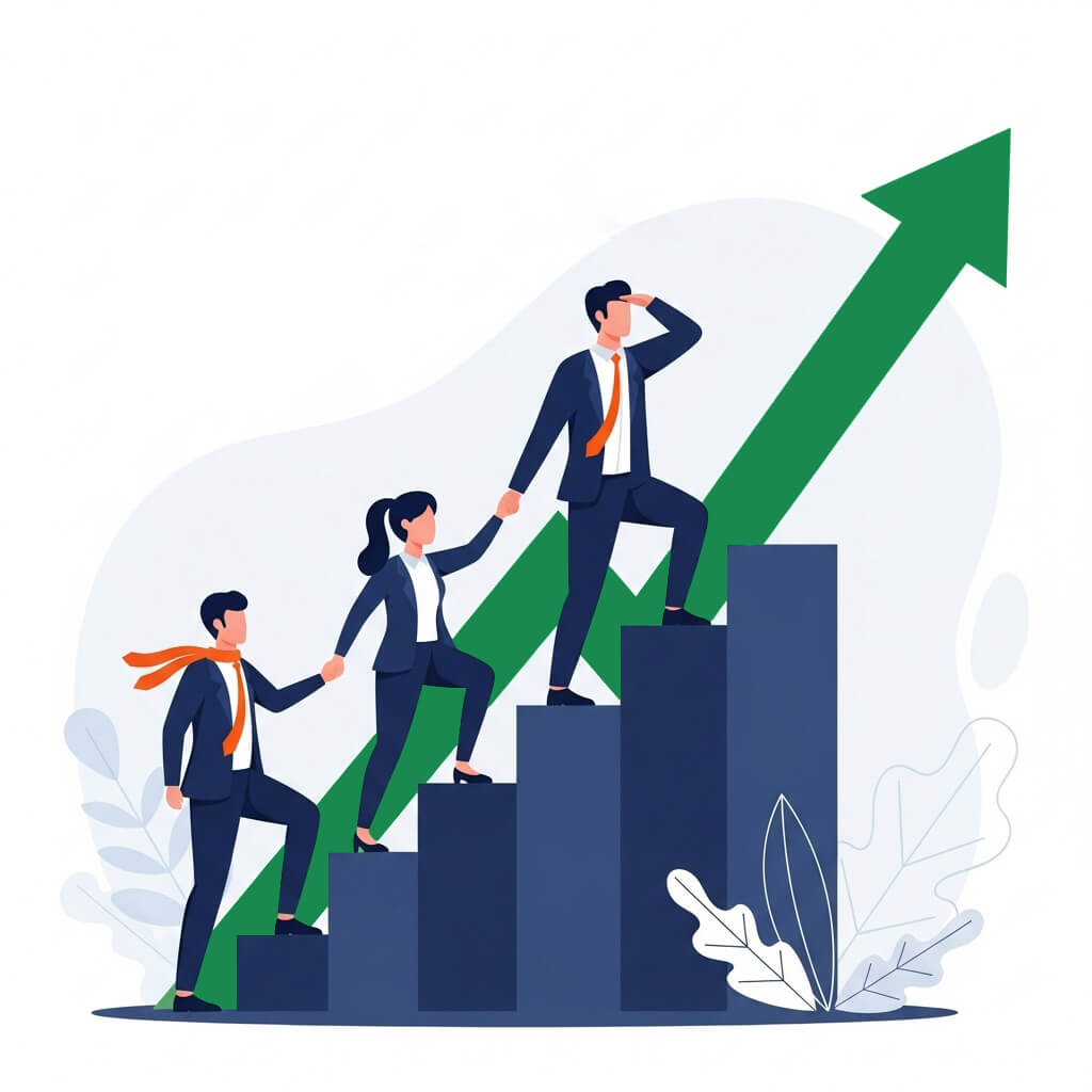 Professionals rising holding hands symbolizing career progression - Resumeble