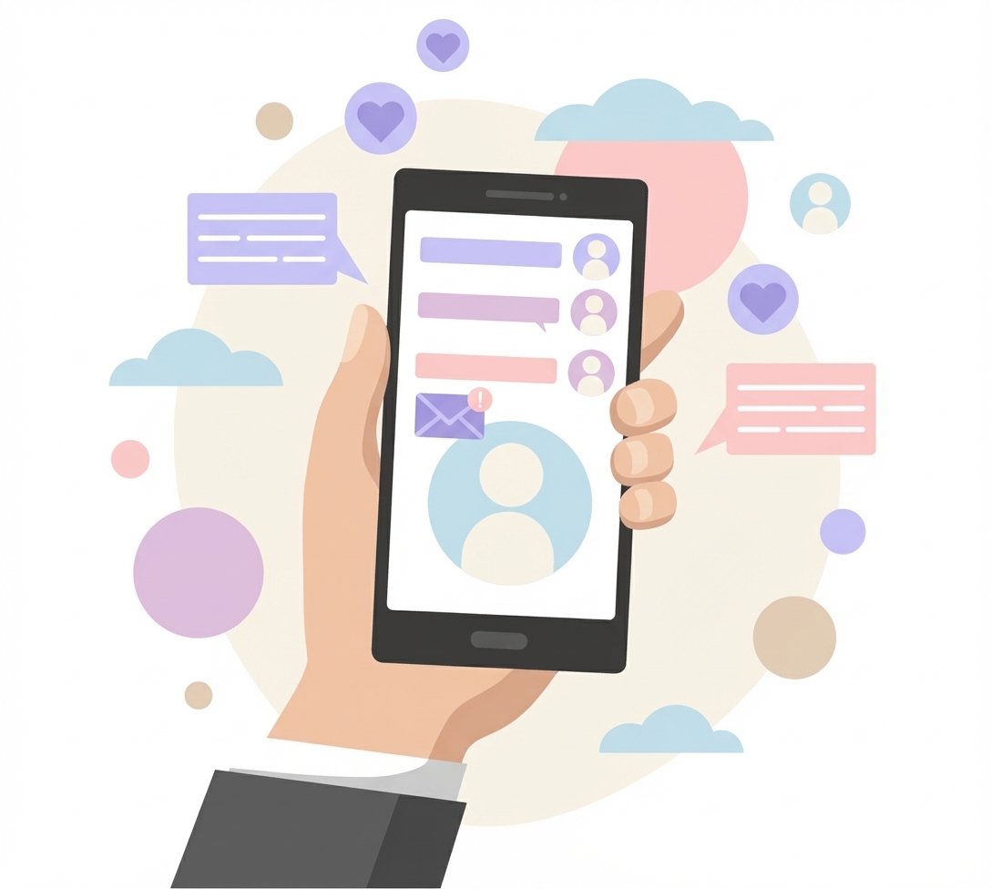 Hand holding a phone symbolizing both digital job search and online dating