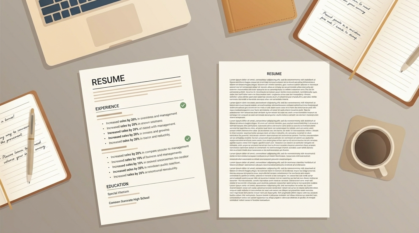 two resumes side by side - one with clearly defined sections and data, another - a word salad | Resumeble