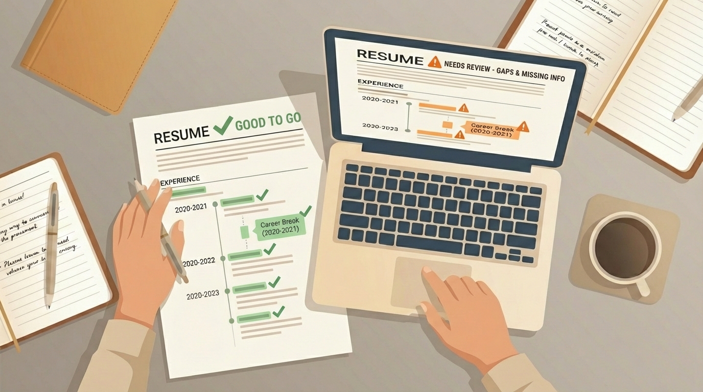 two resumes - one with explained career gaps, another with unexplained, for comparison - Resumeble