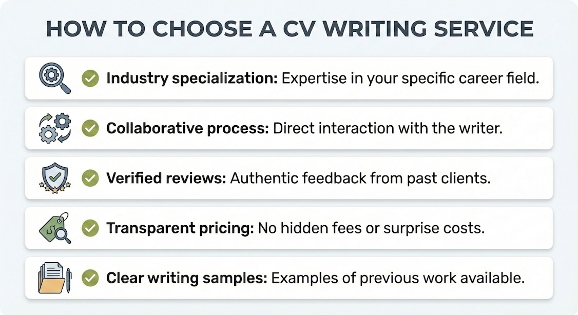How to evaluate a CV writing service - inforgraphic from Resumeble