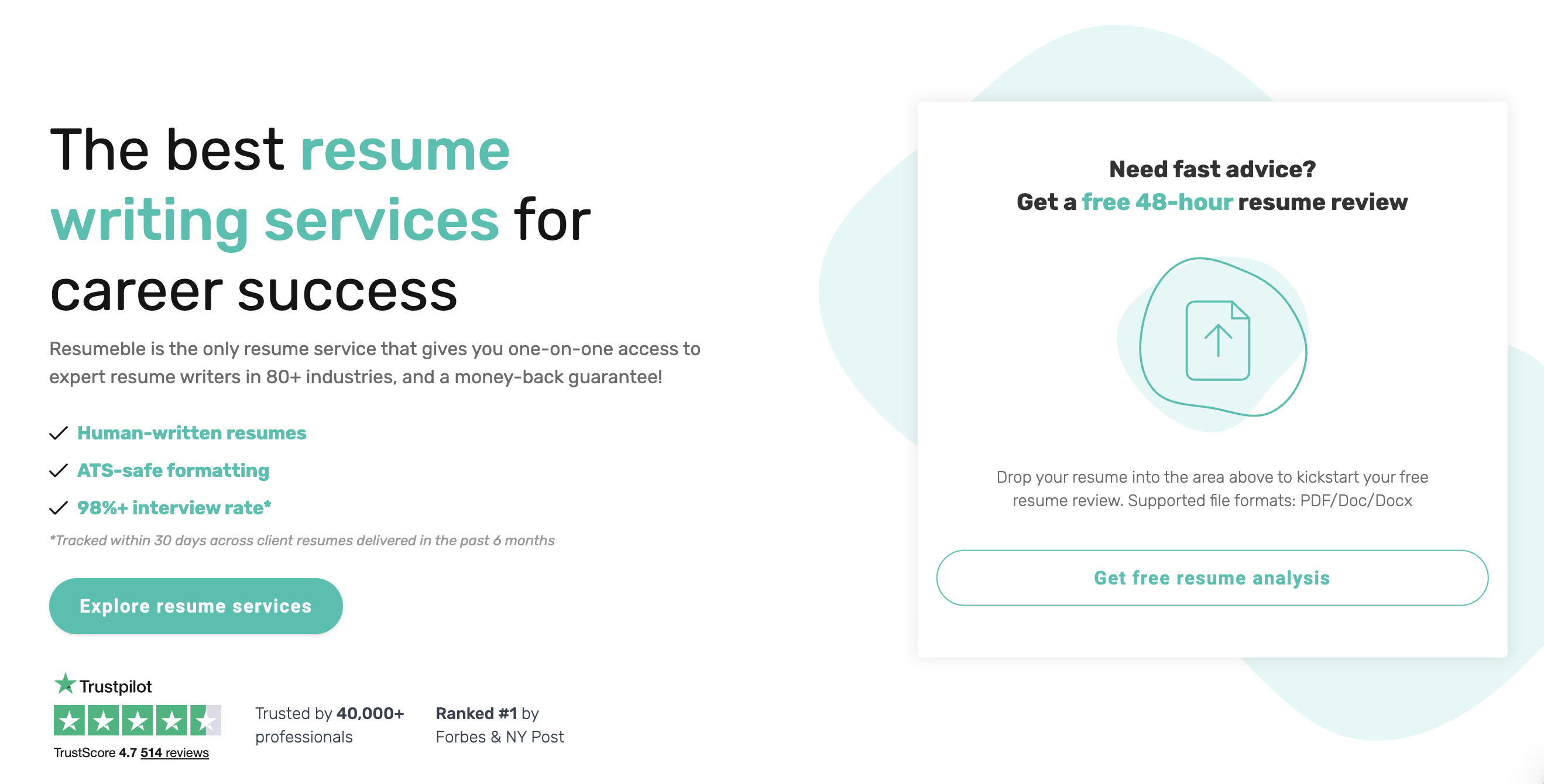 Resumeble homepage screengrab