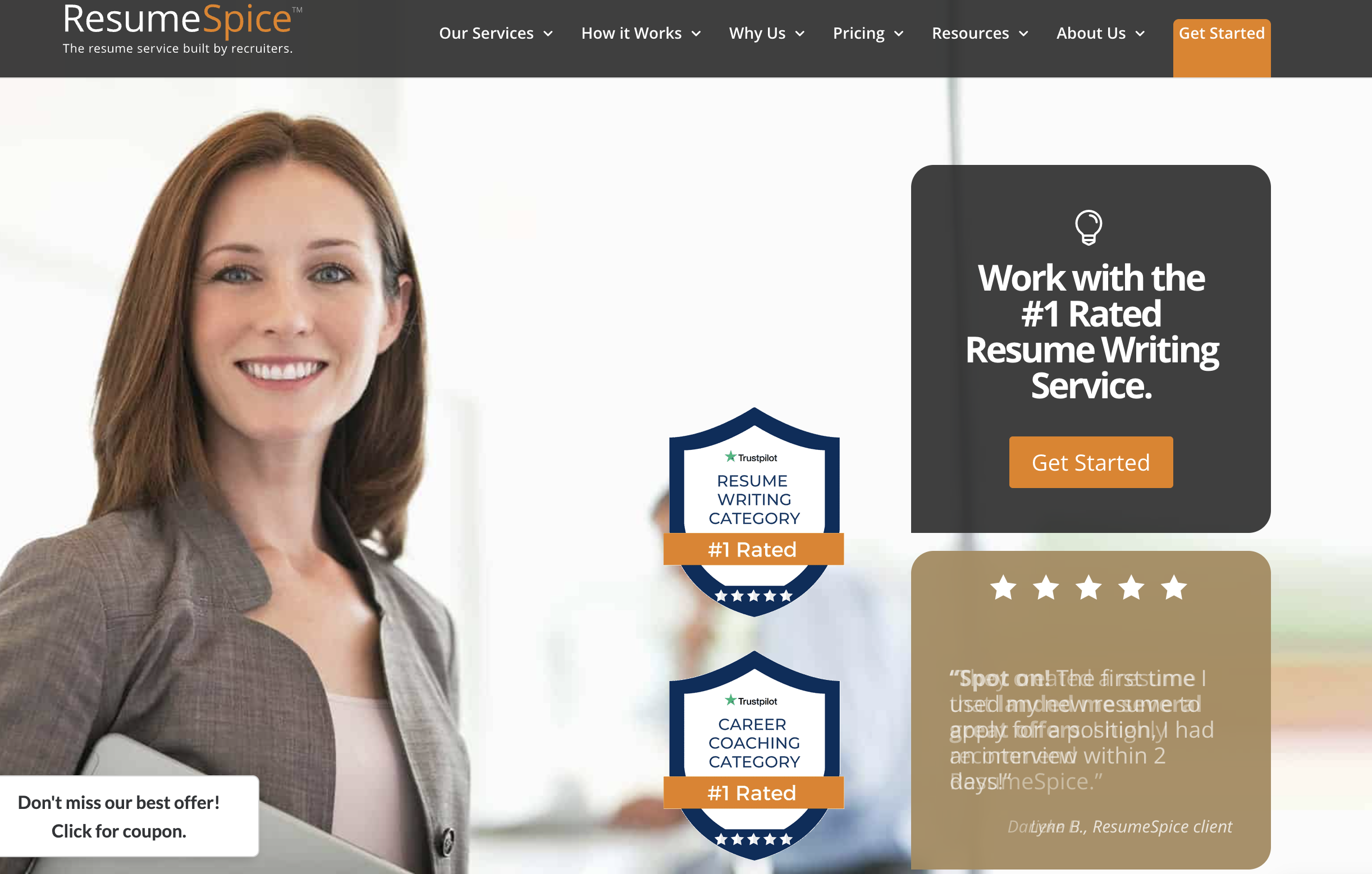 ResumeSpice home page screengrab