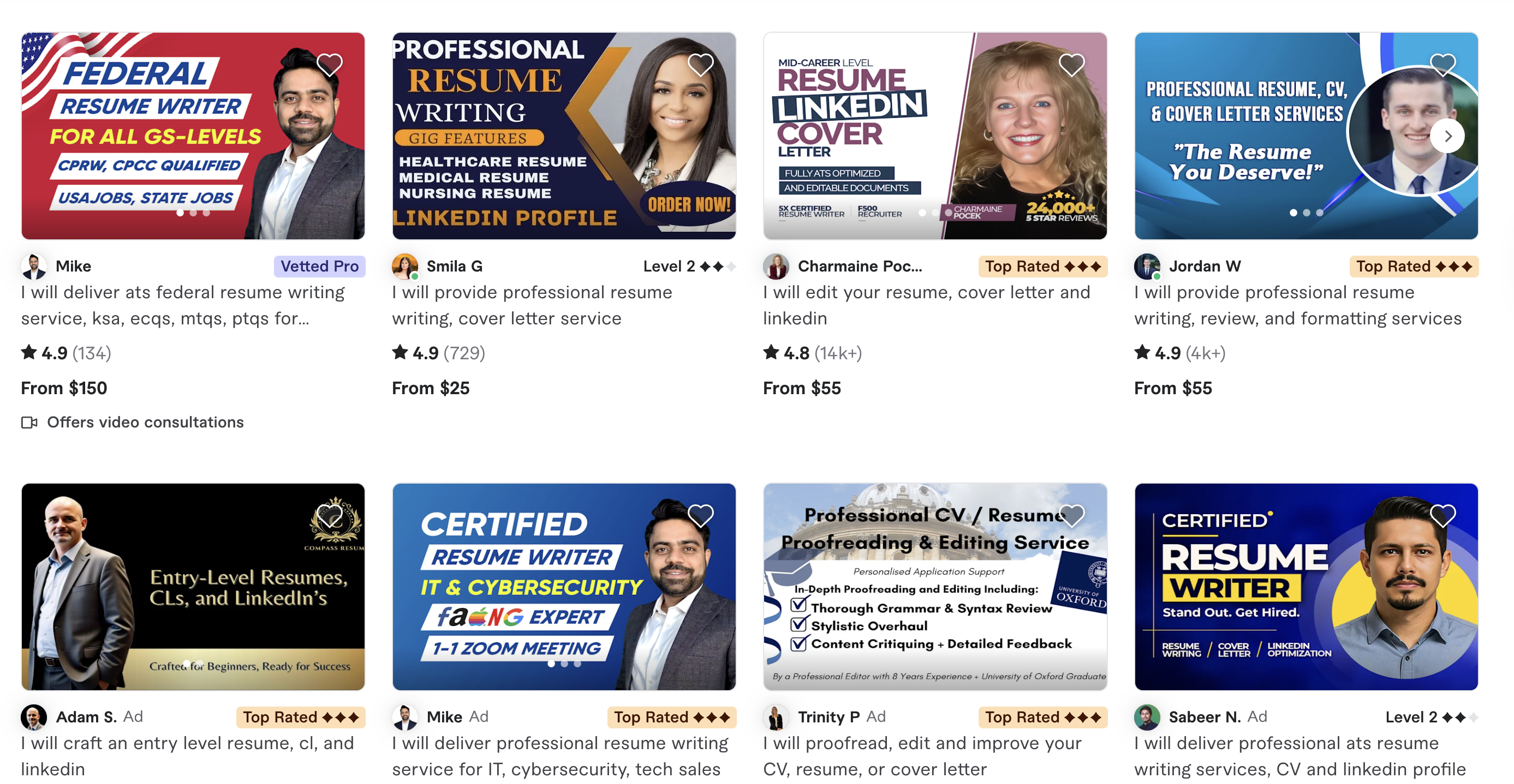 Fiverr screengrab - Resumeble review