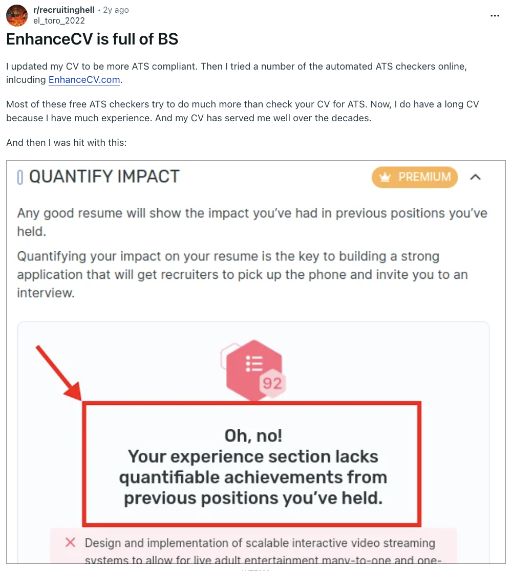 Reddit screen shot about users complaining about ATS - Resumeble